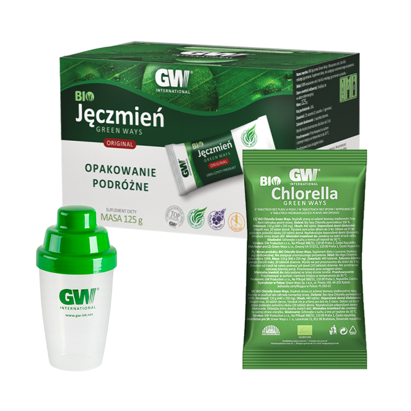Green Ways BIO JĘCZMIEŃ 125 g + BIO CHLORELLA 110 g (440 tab.) + SHAKER